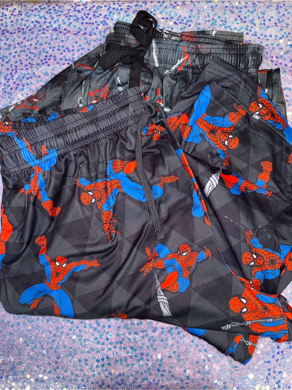 2927-Marvel Black Joggers Lounge Pants with Red & Blue Spider Print